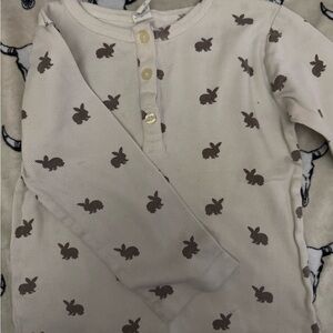 Kate Quinn Beige and Brown Ribbed Rabbit Long Sleeve Tee